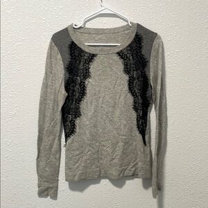 J. Crew Gray and Black Embellished Long Sleeve Sweater